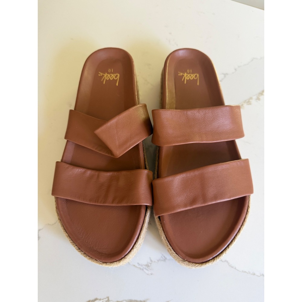 Beek Twinspot  Tan Leather Platform Sandals Espadrille Slides Brown  W 10 NWOT